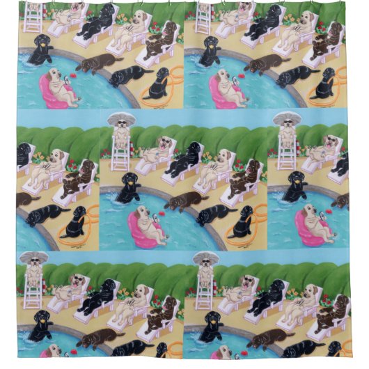 Poolside Party Labradors Shower Curtain Douchegordijn (Voorkant)