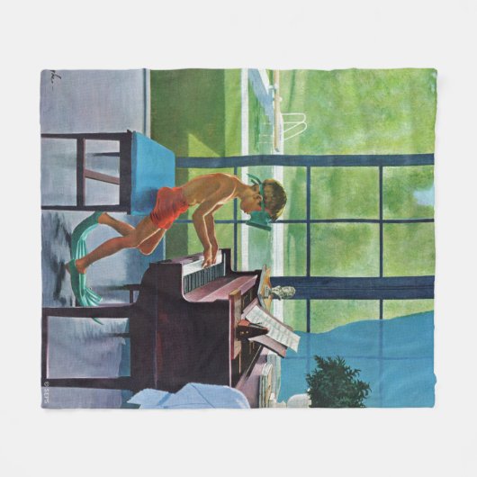 Poolside Piano Practice Fleece Deken (Voorkant (Horizontaal))