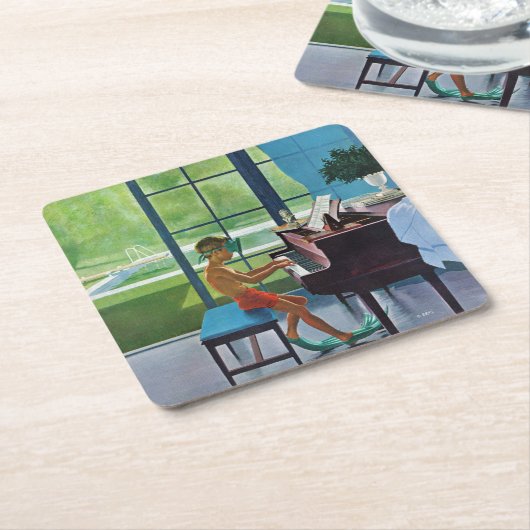 Poolside Piano Practice Kartonnen Onderzetters (Schuin)