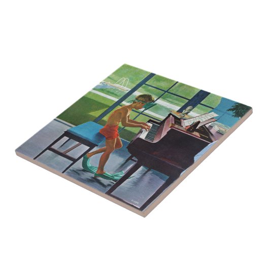 Poolside Piano Practice Tegeltje (Zijkant)