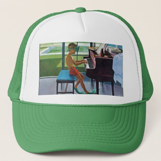 Poolside Piano Practice Trucker Pet (Voorkant)