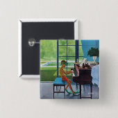 Poolside Piano Practice Vierkante Button 5,1 Cm (Voorkant /achterkant)