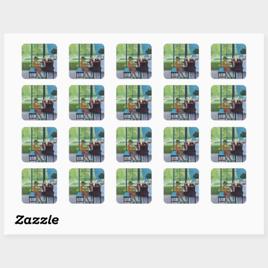 Poolside Piano Practice Vierkante Sticker (Vel)