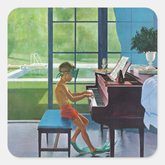 Poolside Piano Practice Vierkante Sticker (Voorkant)