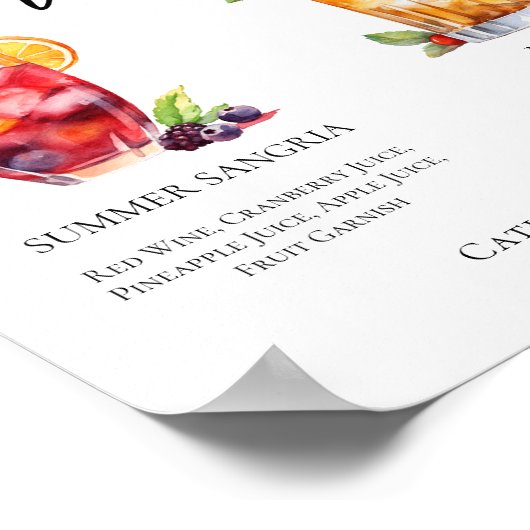 Poolside Signature Cocktails Wedding Menu Poster (Hoek)