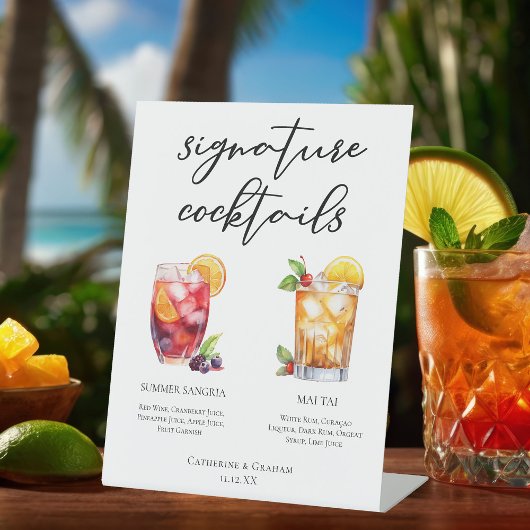 Poolside Signature Cocktails Wedding Menu Reclamebord Met Voetstuk