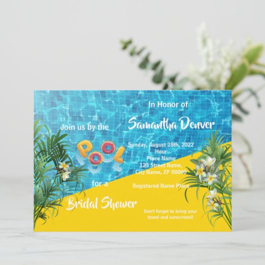 Poolside Summer Bridal Shower-uitnodiging Kaart (Staand voorkant)