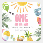 Poolside thema 1e verjaardag vierkante sticker (Voorkant)