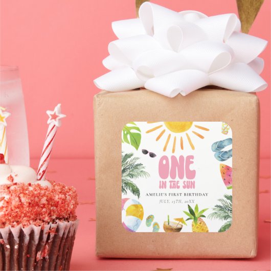 Poolside thema 1e verjaardag vierkante sticker (Feest)