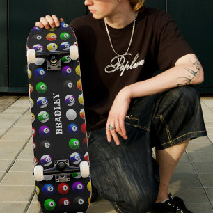 pooltafel biljartballen patroon zwart persoonlijk skateboard