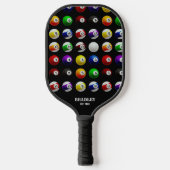 pooltafel biljartballen patroon zwart pickleball paddle (Voorkant)