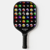 pooltafel biljartballen patroon zwart pickleball paddle (Achterkant)