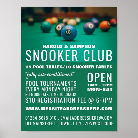 pooltafel, poolclub, snookerclub Adverteren Poster (Voorkant)