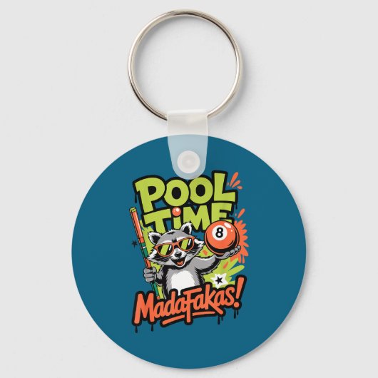 Pooltijd madafakas grappige wasbeer biljarter sleutelhanger (Voorkant)