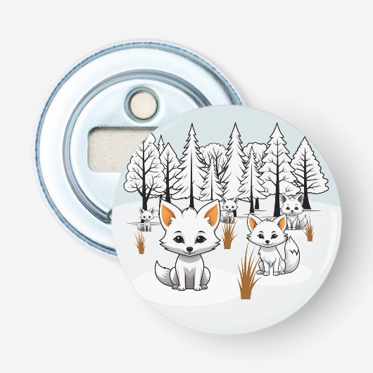 poolvossen-winterlandschap button flesopener (Voorkant)