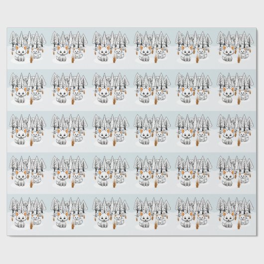 poolvossen-winterlandschap cadeaupapier (Vlak)