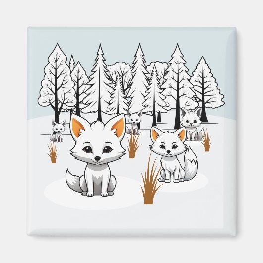 poolvossen-winterlandschap magneet (Voorkant)