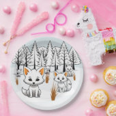 poolvossen-winterlandschap papieren bordje (Feest)