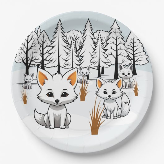 poolvossen-winterlandschap papieren bordje (Voorkant)