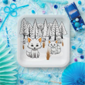poolvossen-winterlandschap papieren bordje (Feest)
