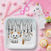 poolvossen-winterlandschap papieren bordje (Feest)