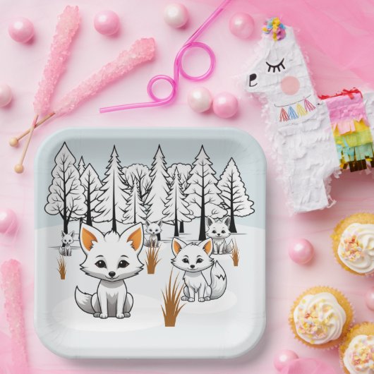 poolvossen-winterlandschap papieren bordje (Feest)