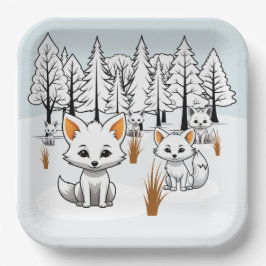 poolvossen-winterlandschap papieren bordje