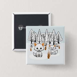 poolvossen-winterlandschap vierkante button 5,1 cm