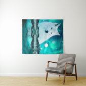 Poolwolf en magische nacht met noorderlicht wandkleed (In Situ (horizontaal))