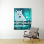 Poolwolf en magische nacht met noorderlicht wandkleed (In situ)