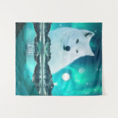 Poolwolf en magische nacht met noorderlicht wandkleed (Voorkant (horizontaal))