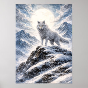 Poolwolf Op De Top Van Besneeuwde Berg - Dieren Ku Poster