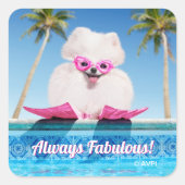 Poolzijdehond in veters vierkante sticker (Voorkant)