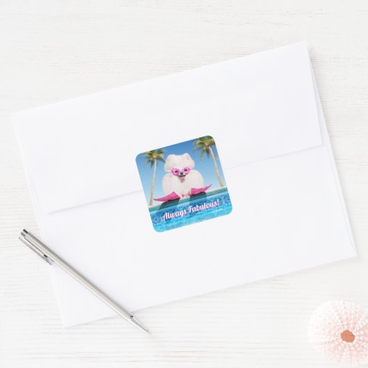 Poolzijdehond in veters vierkante sticker (Envelop)
