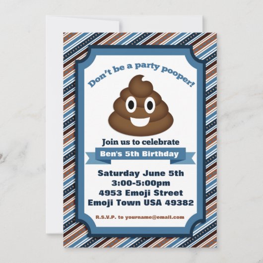 Poop Emoji Boy Birthday Uitnodiging (Voorkant)