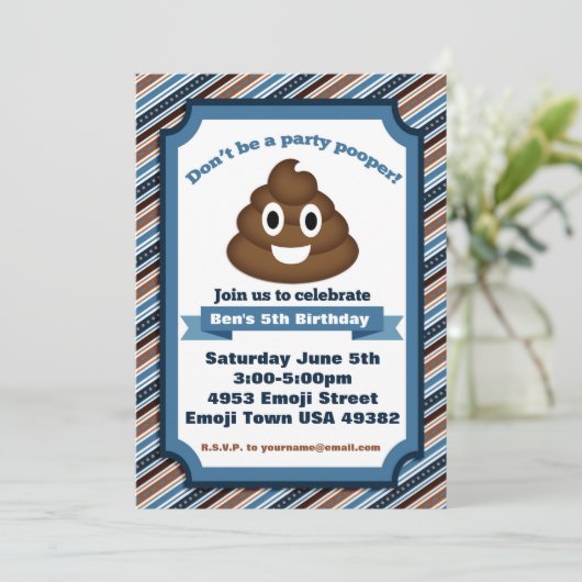 Poop Emoji Boy Birthday Uitnodiging (Staand voorkant)