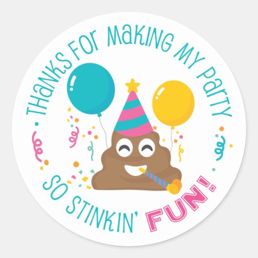 Poop Emoji Funny Birthday Party Hartelijk dank voo Ronde Sticker (Voorkant)