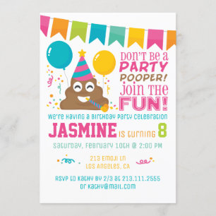 Poop Emoji Funny Birthday Party Invitation Kaart
