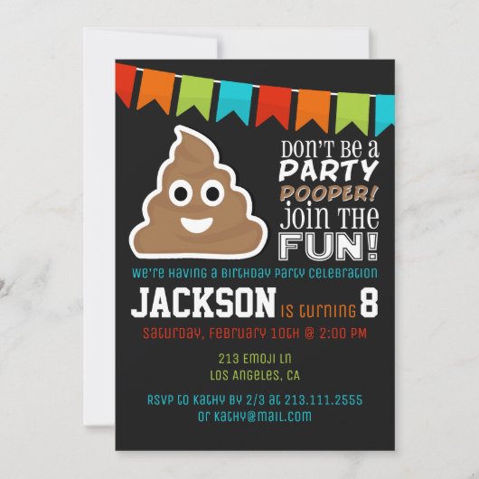 Poop Emoji Funny Boys Birthday Party Uitnodiging (Voorkant)
