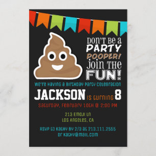 Poop Emoji Funny Boys Birthday Party Uitnodiging