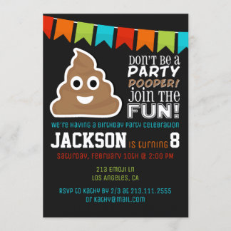 Poop Emoji Funny Boys Birthday Party Uitnodiging