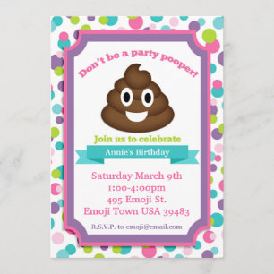 Poop Emoji Girl Birthday Uitnodiging