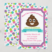 Poop Emoji Girl Verjaardag Uitnodiging (Voorkant / Achterkant)