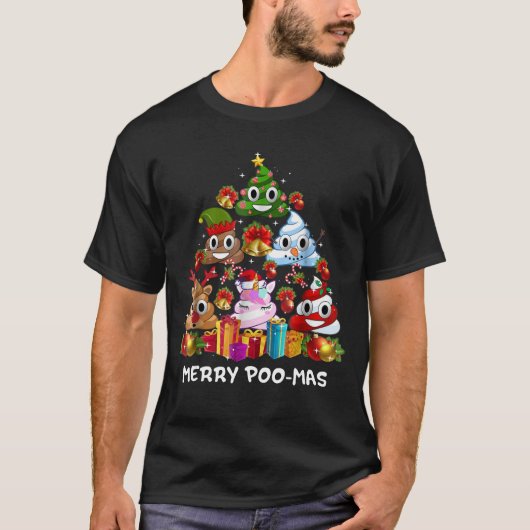 Poop Emoji Merry Kerstmis Pajama Funny T-Shirt (Voorkant)