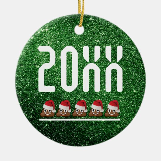 Poop Emoji Santa Green Glitter Kerstmis Keramisch Ornament (Voorkant)