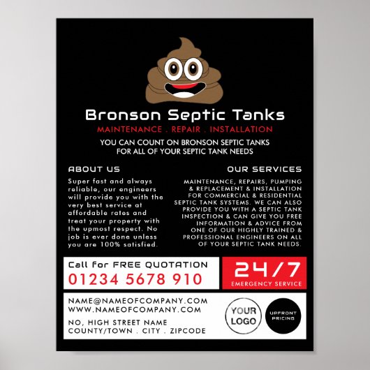 Poop Emoji, Septic Company, Septic Engineer Advert Poster (Voorkant)