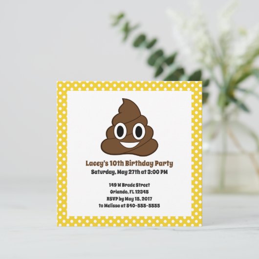 Poop Emoji Verjaardag Uitnodiging (Staand voorkant)