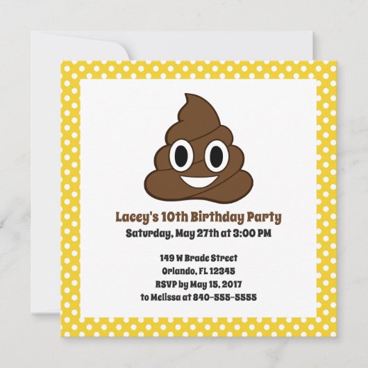 Poop Emoji Verjaardag Uitnodiging (Voorkant)