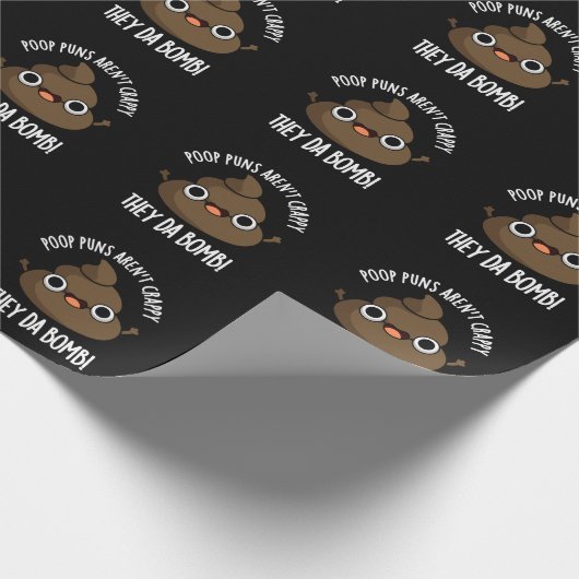 Poop Puns Ze Da Bomb Funny Poo Pun Dark BG Cadeaupapier (Hoek)
