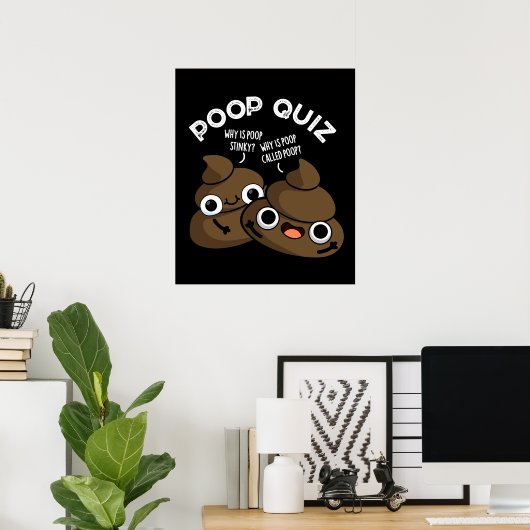 Poop Quiz Funny Poo Pun Dark BG Poster (Thuiskantoor)